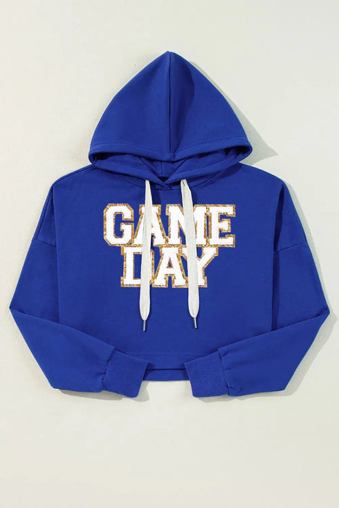 "Game Day" Dark Blue Print Hoodie - Celes Fashion